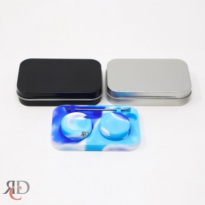 DAB WAX DISCRETE TIN, SILICONE CONTAINER JARS, STAINLESS STEEL WAX DABBER SLKIT 1CT